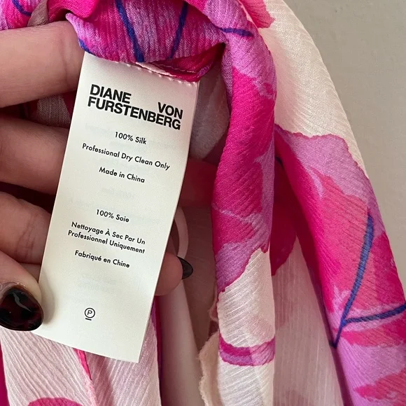 Diane Von Furstenberg Dita Silk Crepon Dress -Pink & White Kimono Leaf Size S - Picture 8 of 9